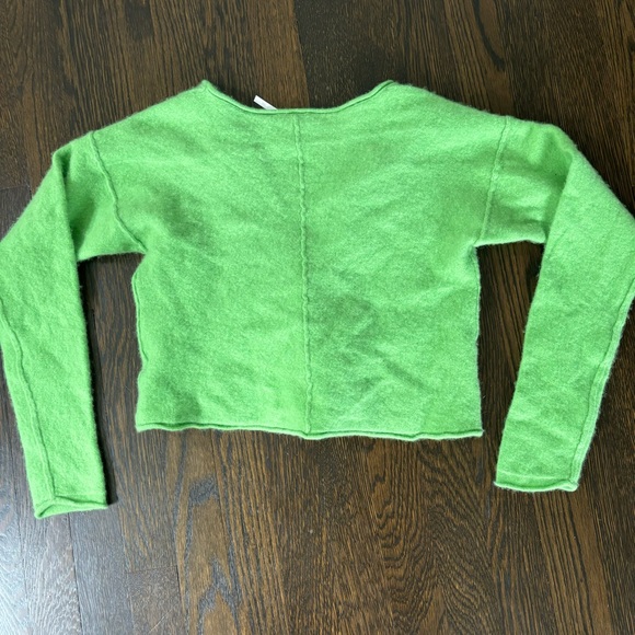 Free People Top Green Cashmere Knit V Neck Pullover Sweater Women’s Small Petite - Picture 5 of 6